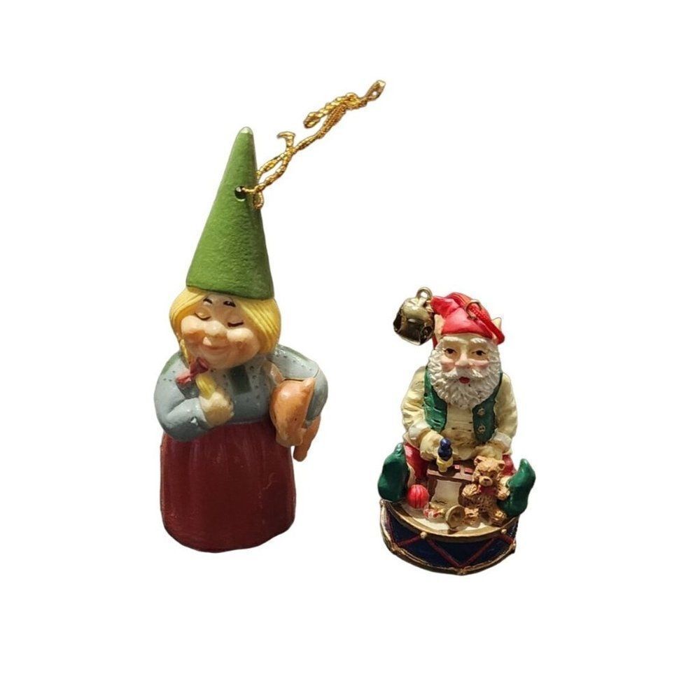 Set of 2 Gnome Christmas Ornaments, Vintage